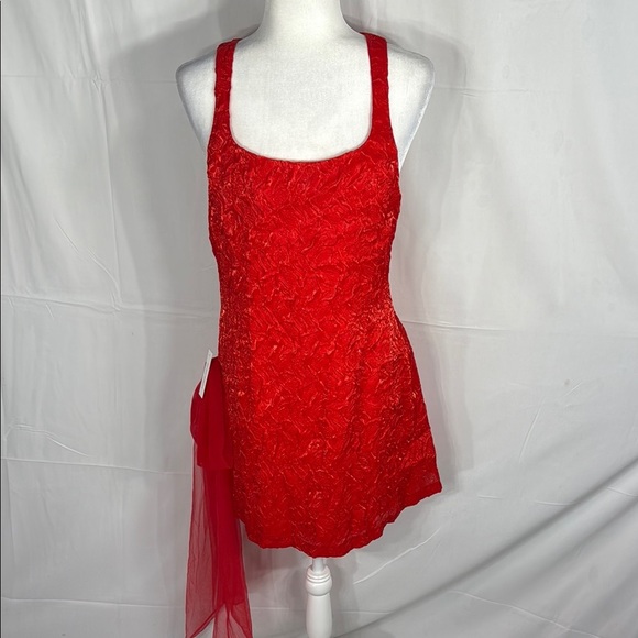 For Love & Lemons Red Textured Mini Dress M Bow - Picture 2 of 11